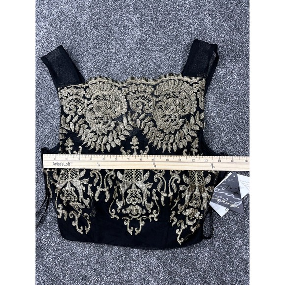 City Triangle Top‎ Womens 5 Mesh Embroidered Sleeveless Crop Top Black &Gold NWT - Picture 5 of 11